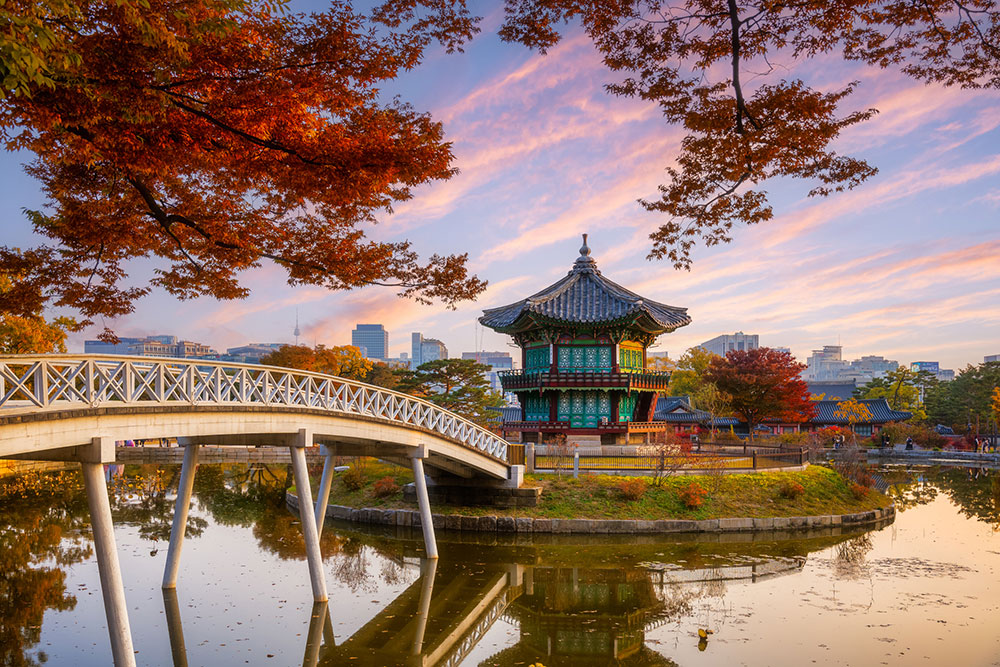 Gyeongbokgung Palace in Autumn Scene in Seoul.