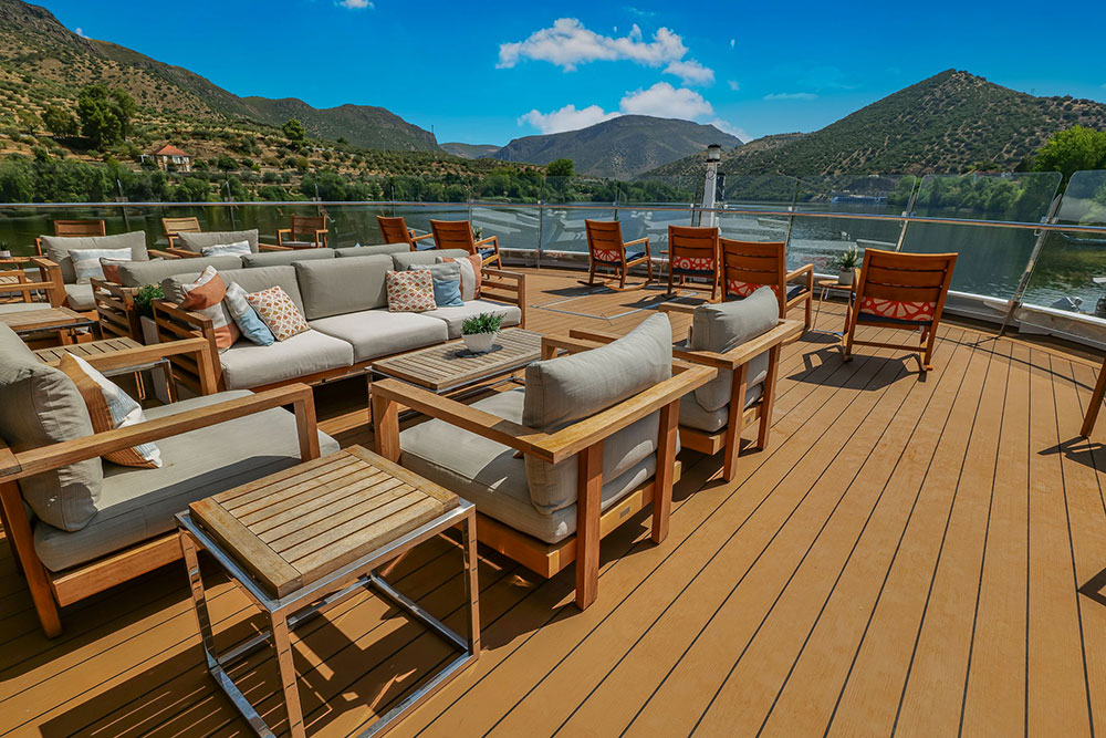 The outdoor terrace on the Viking Torgil.