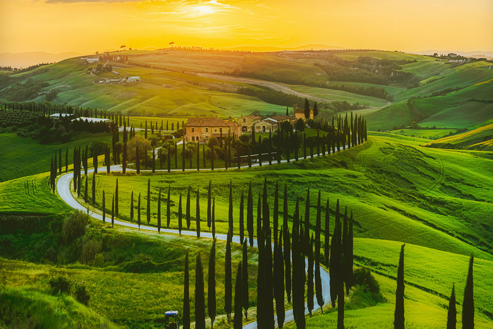A road winding through Tuscany.