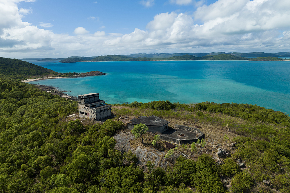 An aerial view of Green Hill Fort on Thursday Island.