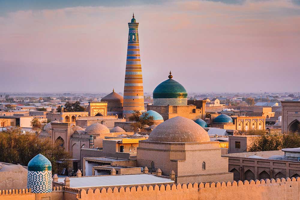 Sunset over the city of Khiva, Uzbekistan.