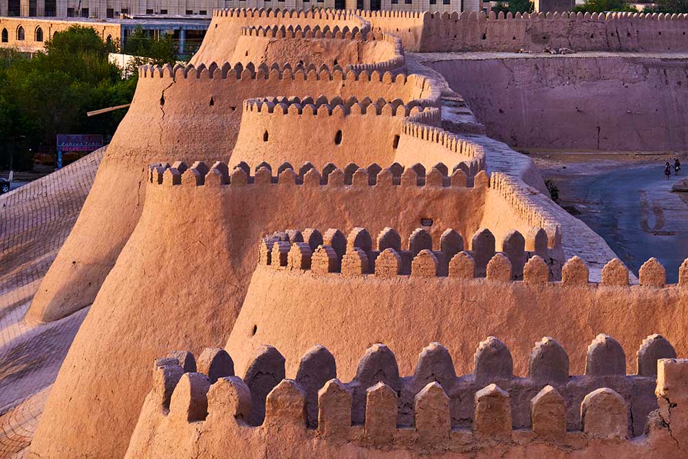 The ancient walls in Khiva, Uzbekistan.