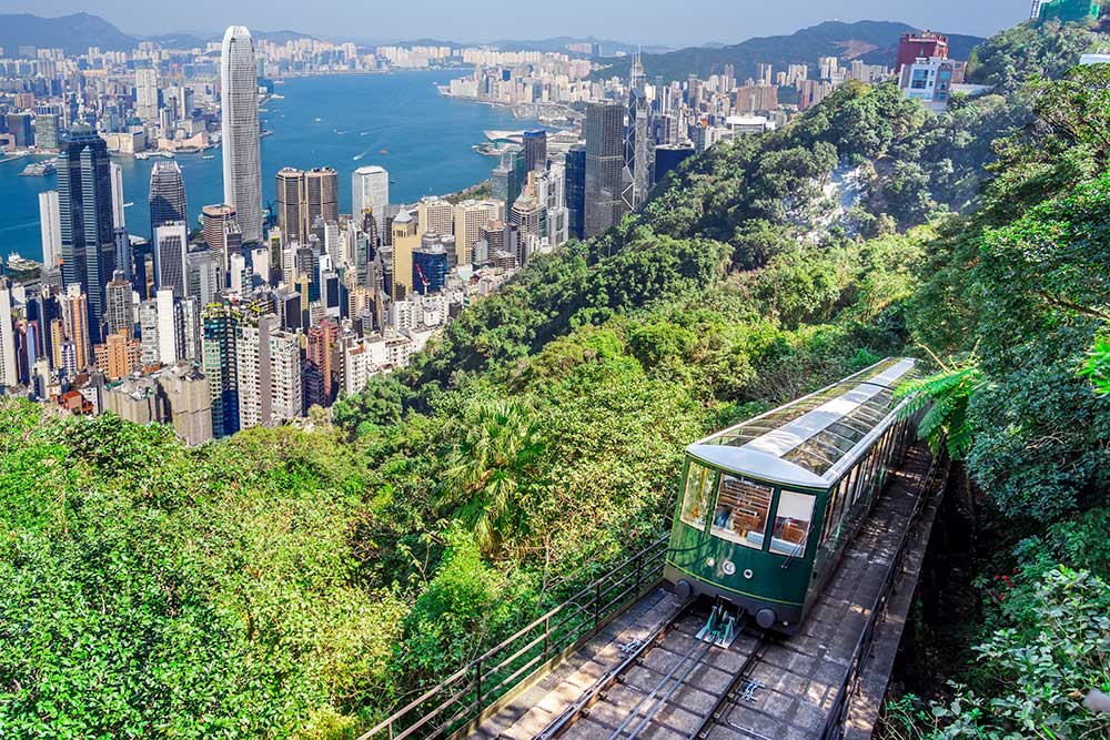 Hong Kong's Peak Tram takes passenger to Victoria Peak.