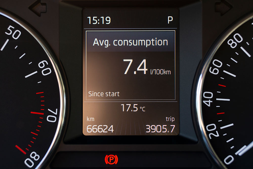 Car panel showing fuel consumption