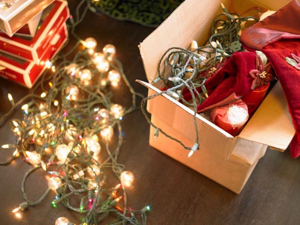 Christmas decorations in box