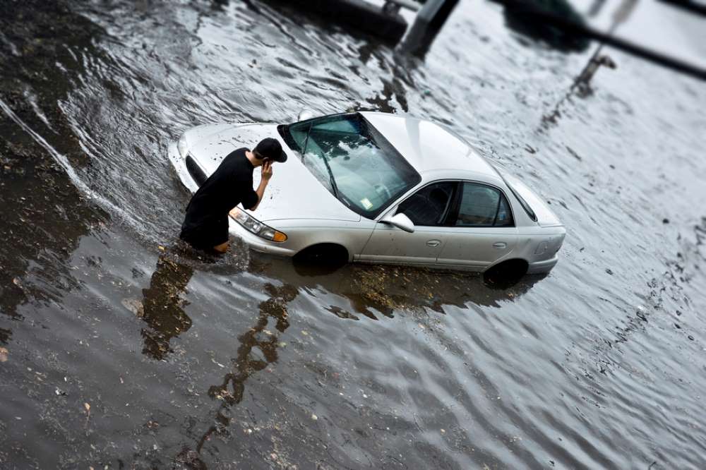 Flooded car after a storm