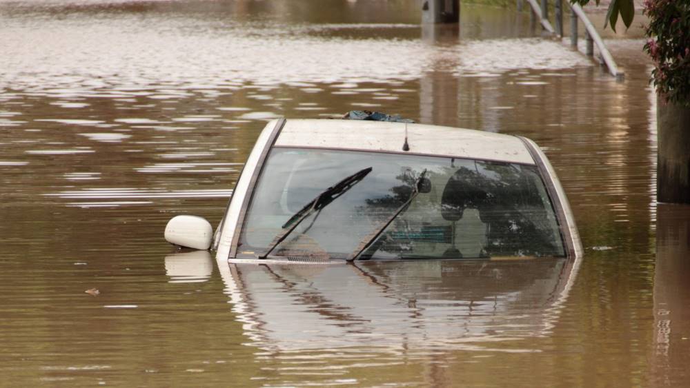 Car submerged in floodwater