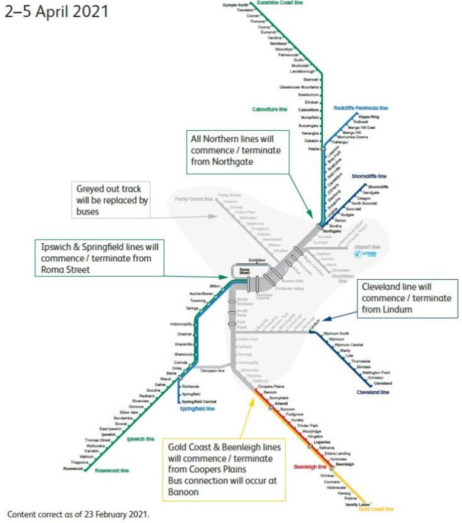 Brisbane Easter Rail network changes