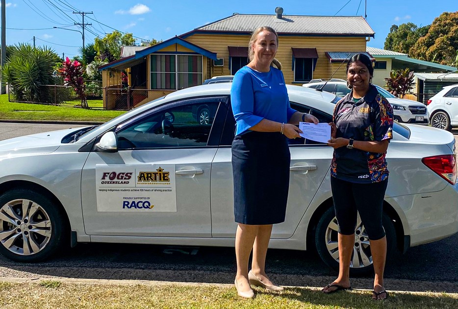 Ayr teen with RACQ store manager