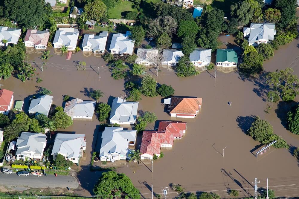 Flooded houses in Brisbane