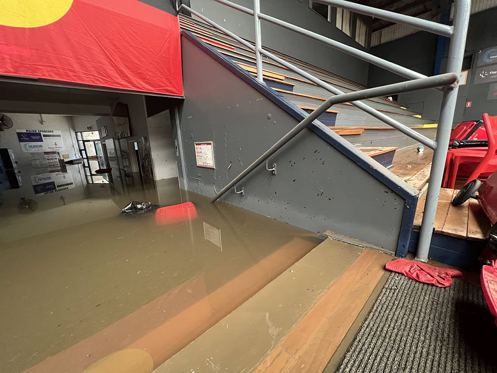Flood sports club stands