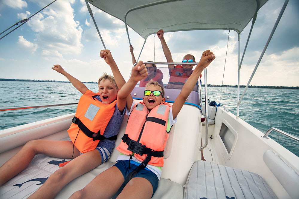 Family having fun on their boat.
