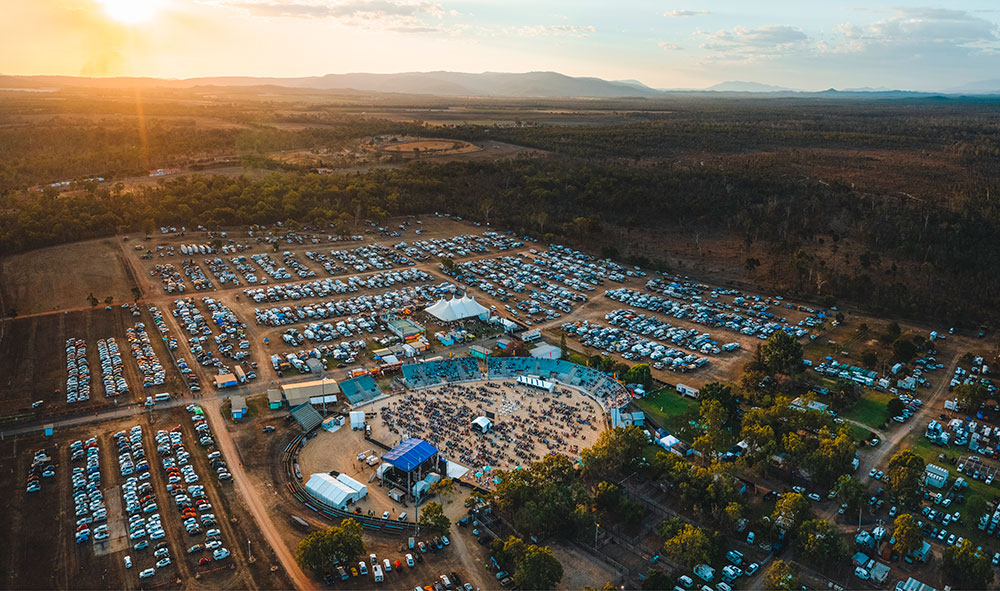Aerial view of Savannah in the Round at Mareeba rodeo arena in 2021.