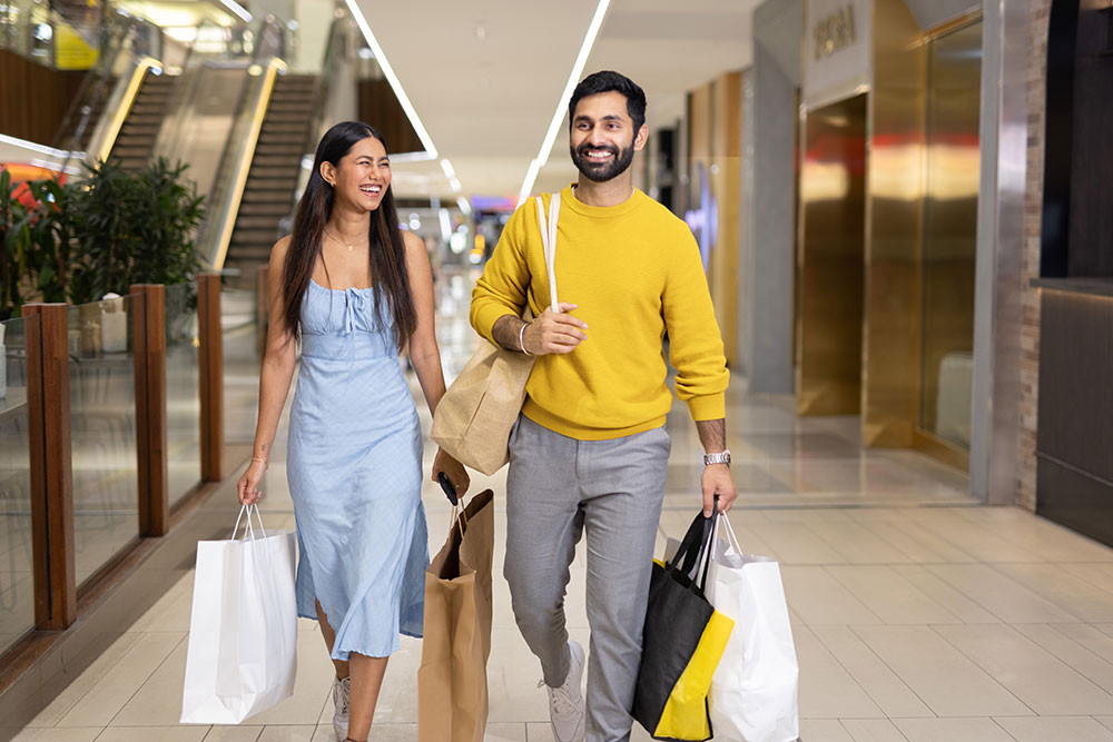 Couple shopping at a shopping centre.