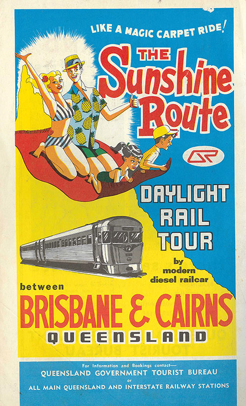 A poster promoting family travel on The Sunshine Route.
