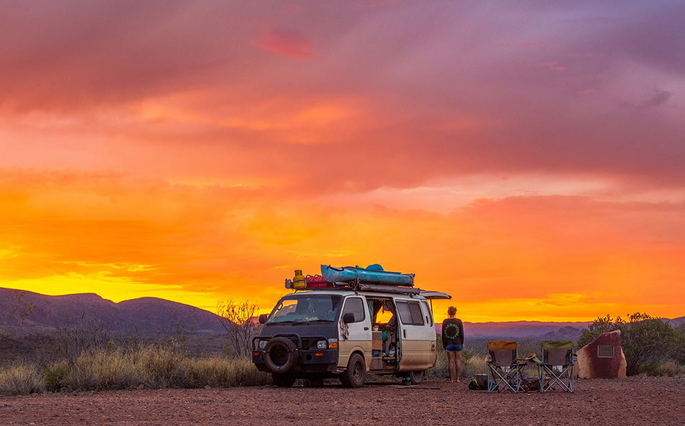 Campers watch a Northern Territory sunset.