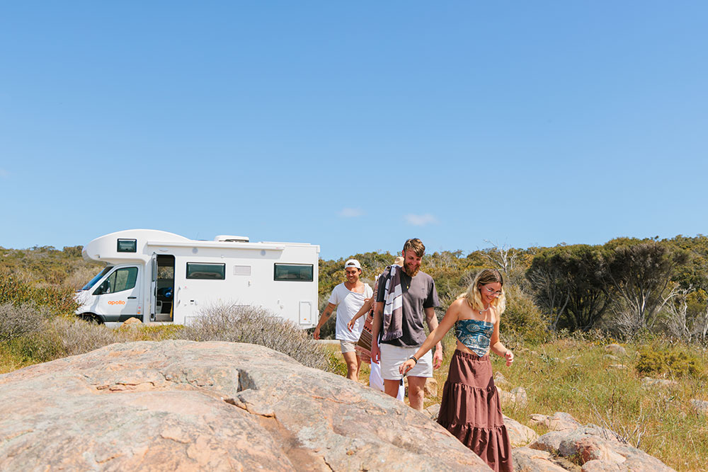 Friends on an Apollo campervan holiday.