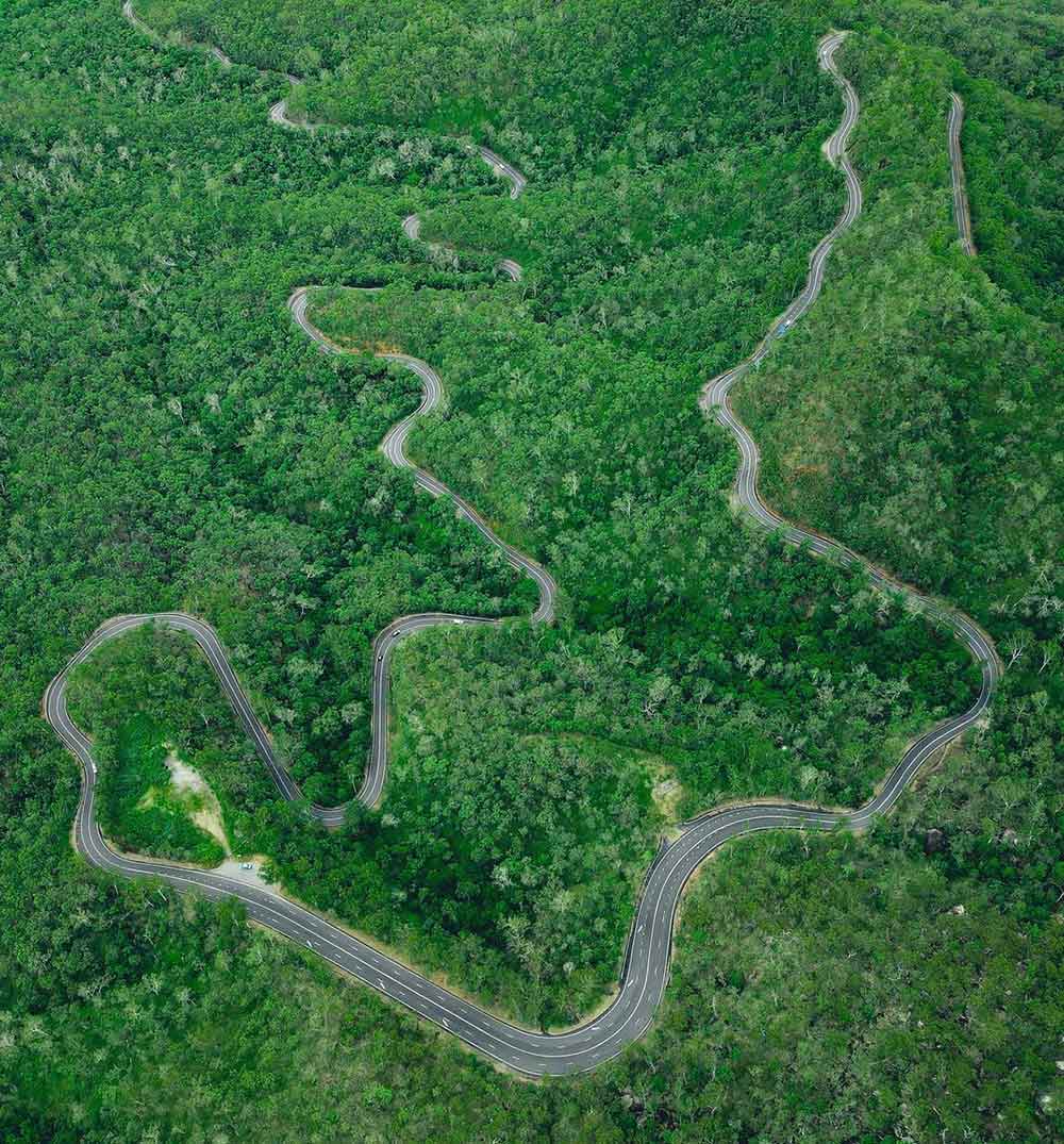 Aerial view of a section of the Gillies Range Road.