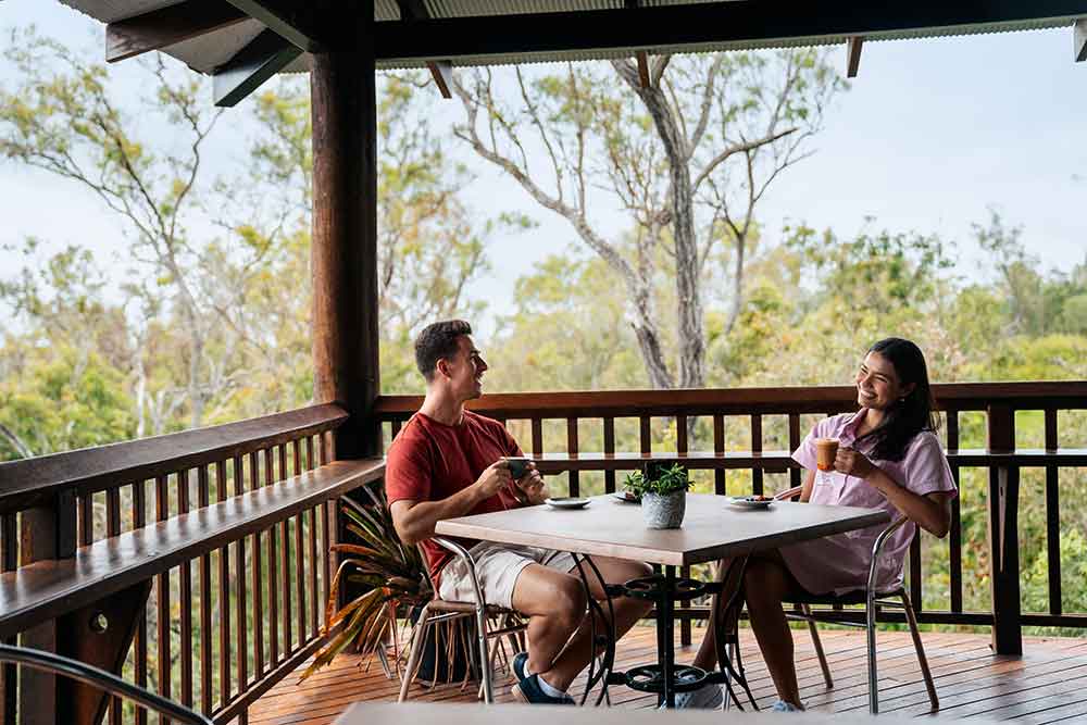 Enjoying coffee at Skybury Cafe.