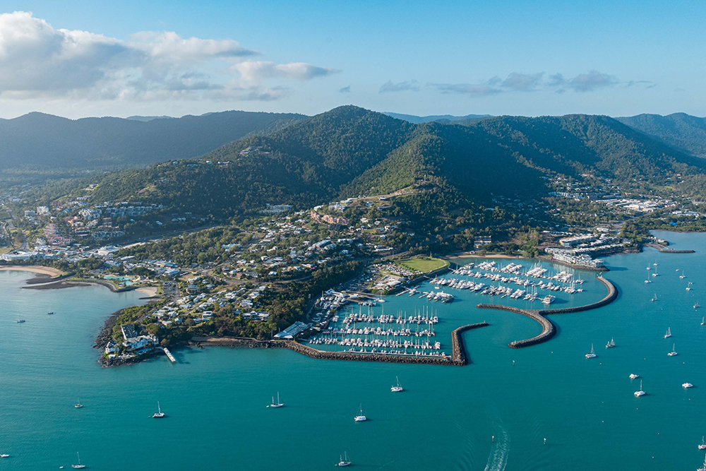 Aerial view of Airlie Beach.
