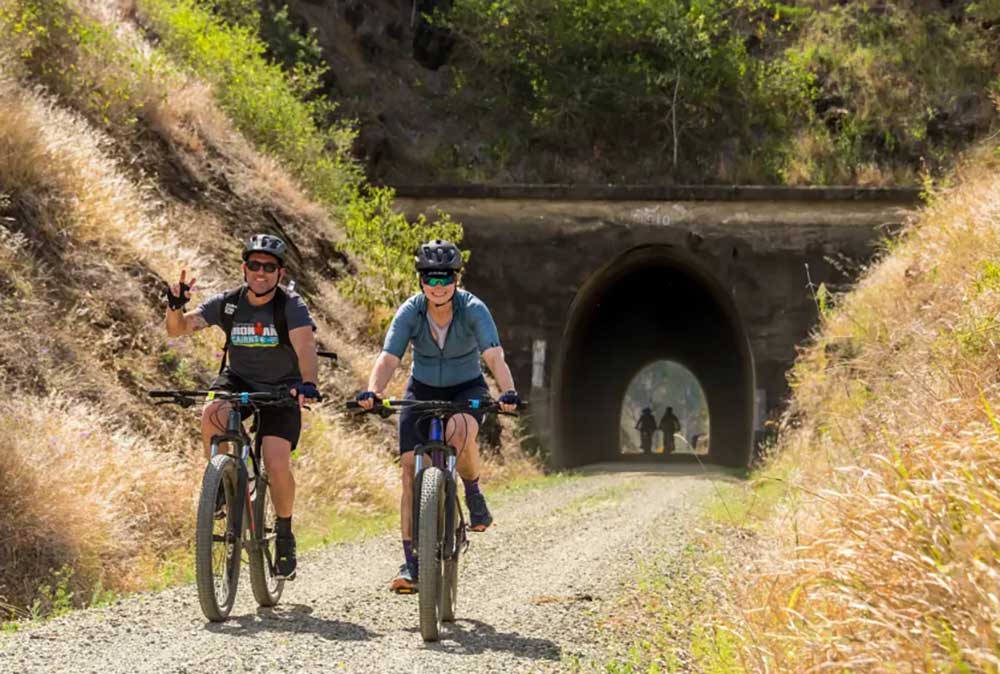 Cyclists on the Brisbane Valley Rail Trail.