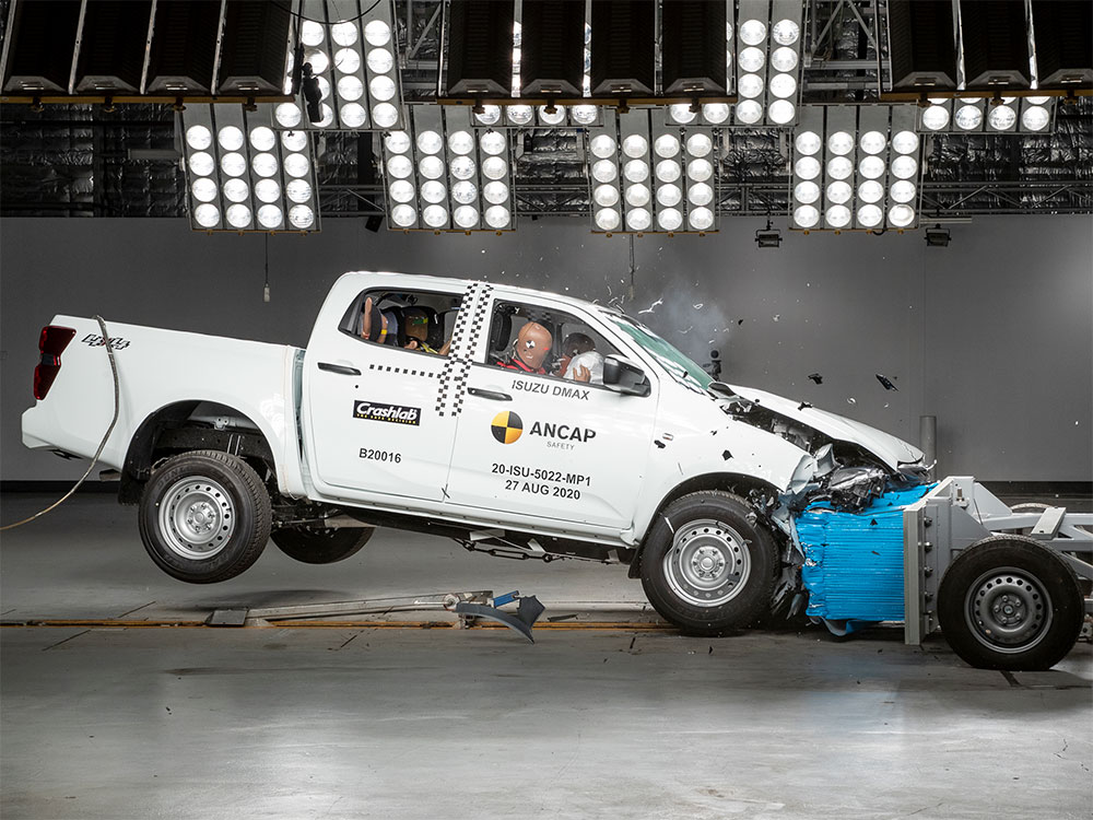 Isuzu D-Max ute being c rash-tested by ANCAP.