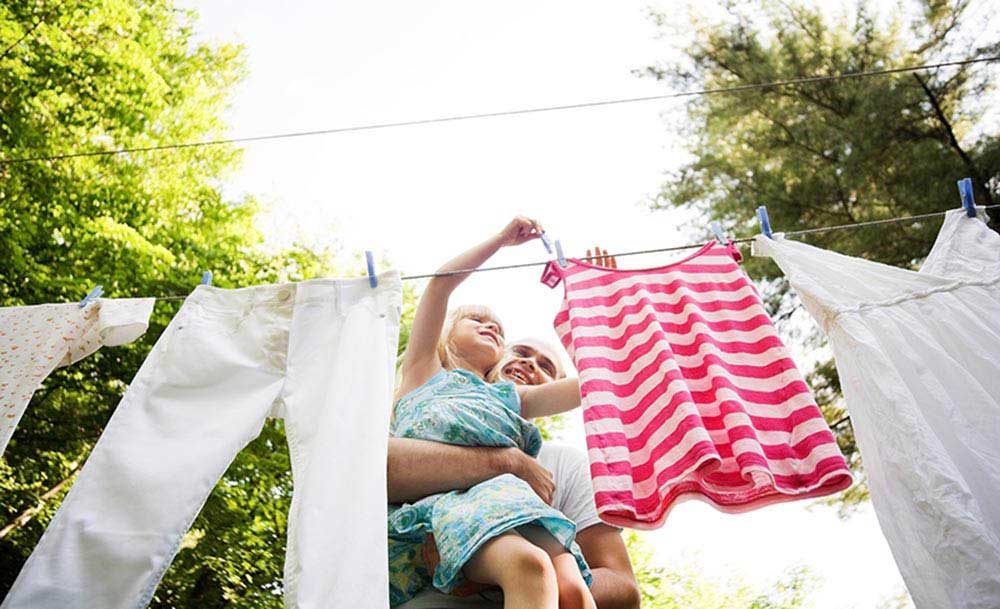 hanging laundry on the line