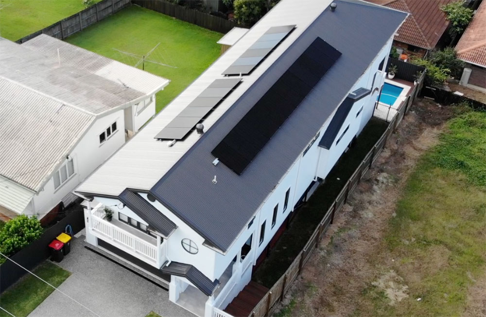 A home with solar panels on the roof.