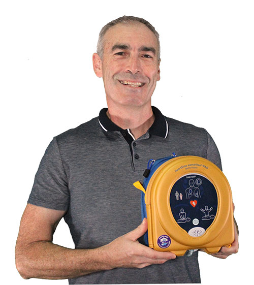 Greg Page with an AED.