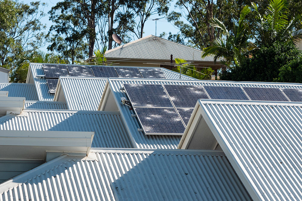 Solar panels damaged by a hail storm.