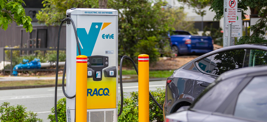 Evie and RACQ branded electric vehicle charger