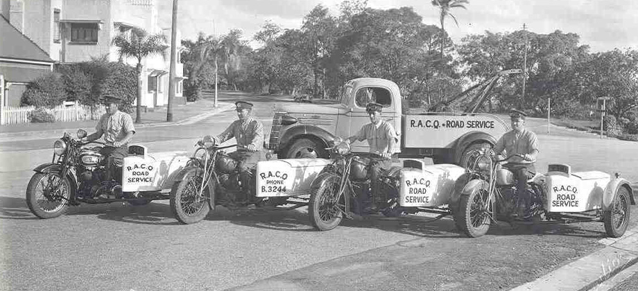 Vintage photo of RACQ patrol bikes and vehicles