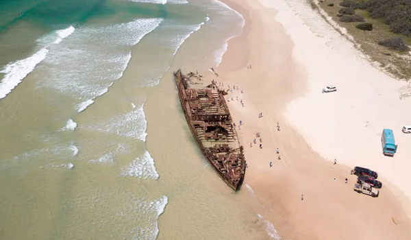 Maheno Shipwreck on beach of K'gari (Fraser Island)