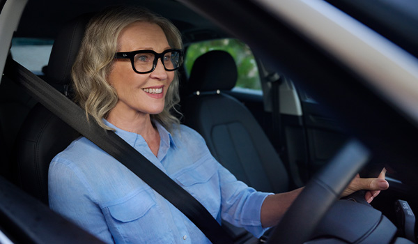 laubman and pank glasses on woman in car