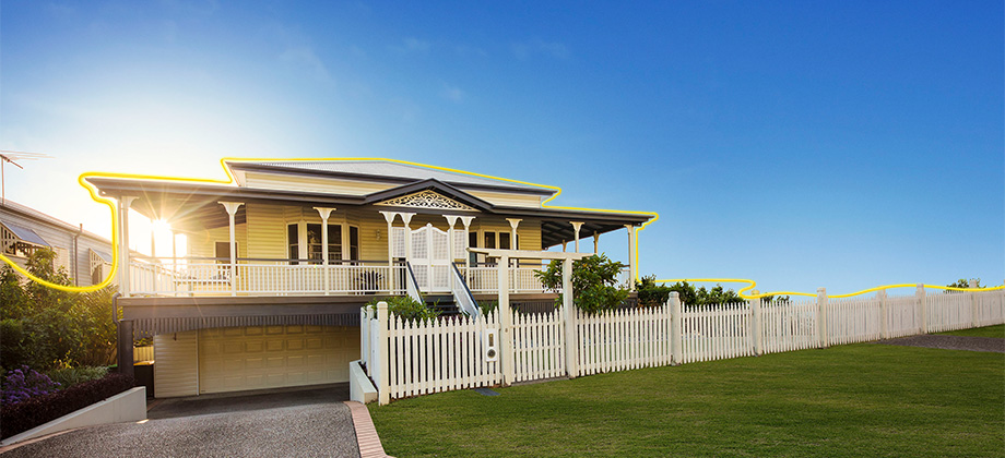 House with clear skys and yellow swish