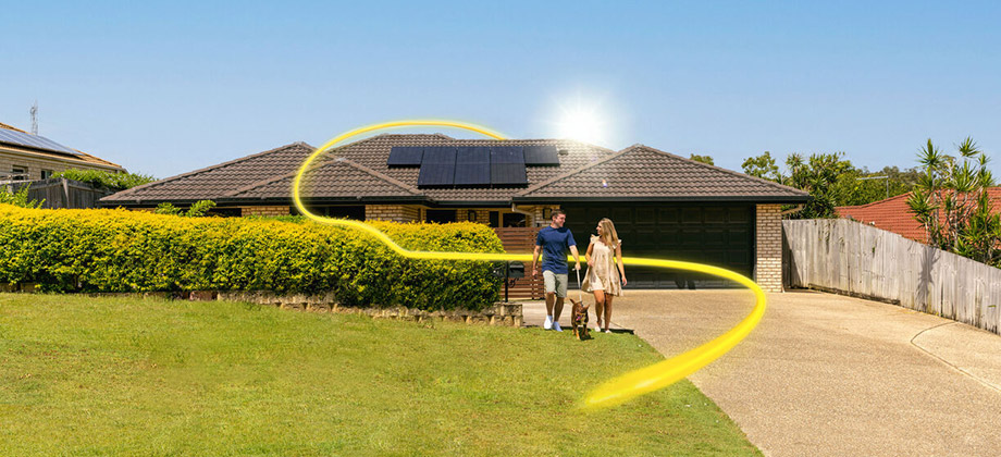 Solar home couple with dog