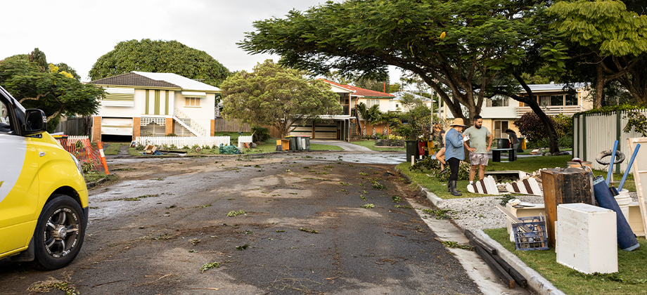 racq truck at devastated house cleaning