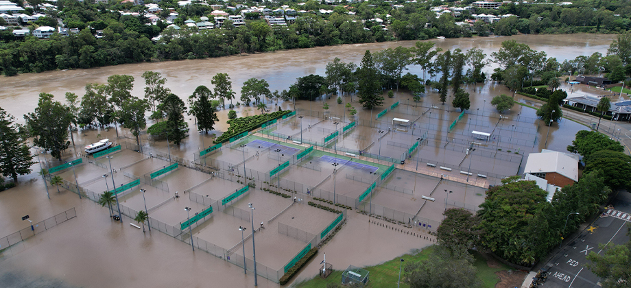 court flooded with water