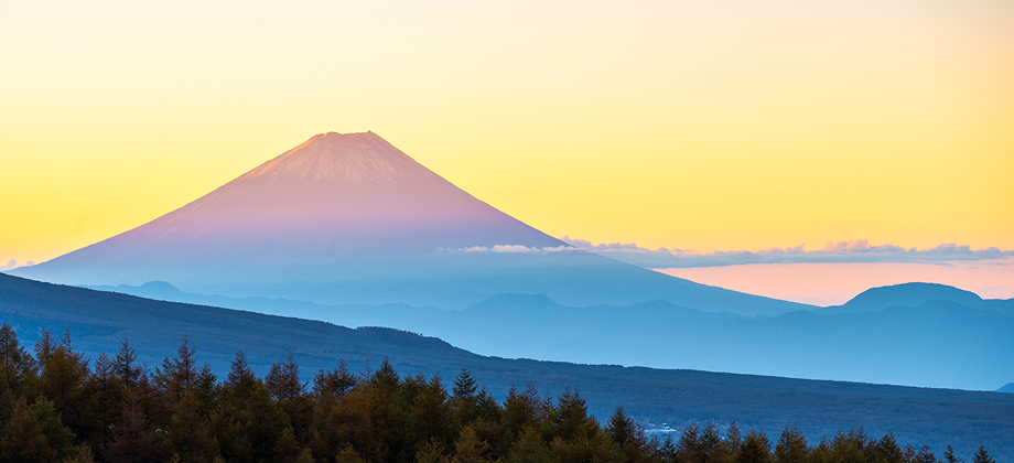view of mt fjui with yellow sky
