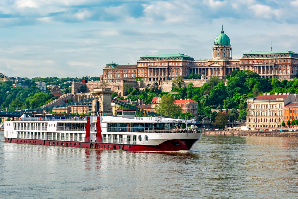 Cruise ship on Danube river in Budapest Hungary