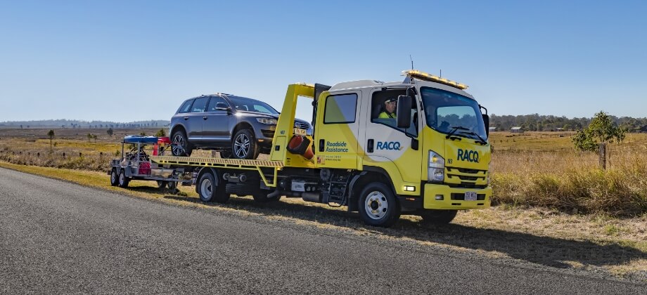 Roadside truck towing car