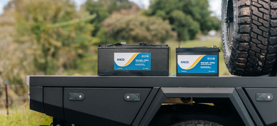 RACQ lithium batteries on the back tray of ute