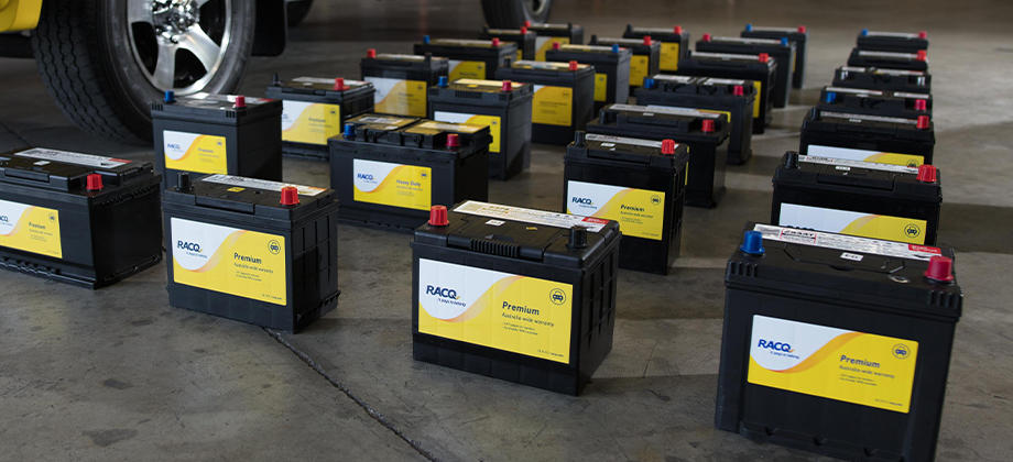 Recycling batteries next to truck